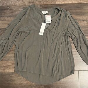 Gray Crinkled V-Neck Blouse
